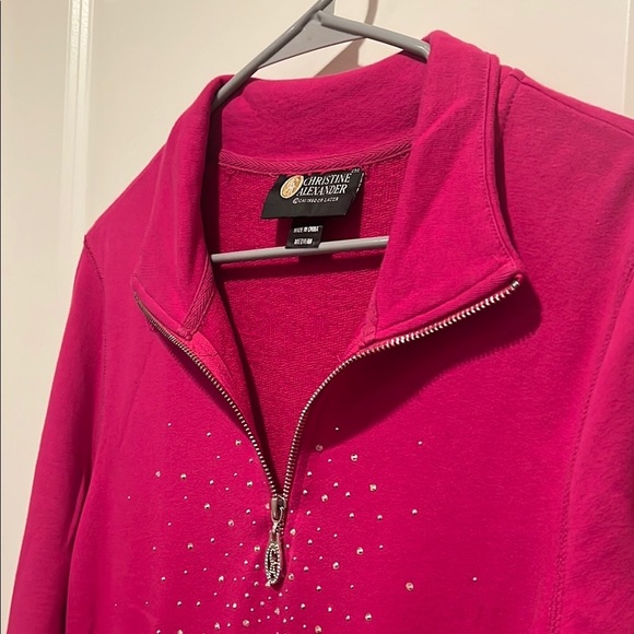 Christine Alexander Medium Pink Swarovski Bling Quarter Zip Sweater - Picture 4 of 8